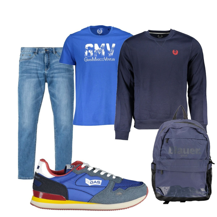 Outfit uomo - Total look #1845893. Stile Casual per Tutti i giorni. Abbinamento con jeans, scarpe sportive, felpe, t-shirt, borse sportive.