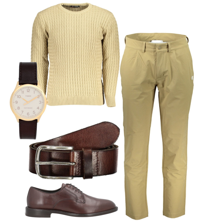 Outfit uomo - Buona Pasqua. Stile Casual per Tutti i giorni. Abbinamento con scarpe stringate, orologi, maglieria, cinture, pantaloni.