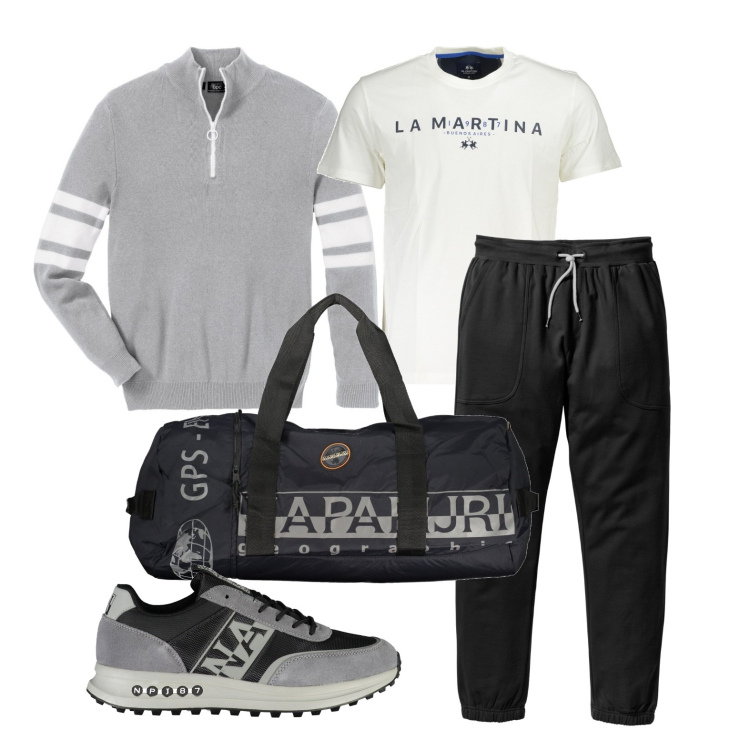 Outfit uomo - Ghost outfitter - marzo. Stile Casual per Sport. Abbinamento con pantaloni sportivi, t-shirt sportive, scarpe sportive, borse sportive, t-shirt.