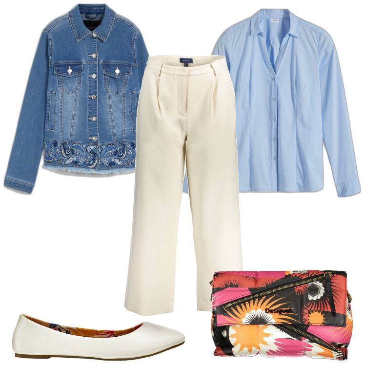 Outfit donna - Total look #1845965. Stile Trendy per Tutti i giorni. Abbinamento con camicie, ballerine, blazer, pantaloni, borse a spalla.