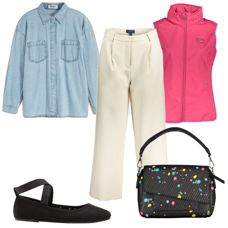 Outfit donna - Total look #1845967. Stile Trendy per Tutti i giorni. Abbinamento con ballerine, camicie, borse a spalla, blazer, pantaloni.