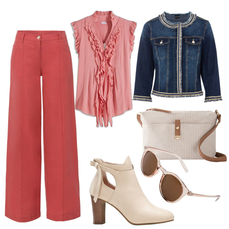 Outfit donna - Total look #1845985. Stile Casual per Tutti i giorni. Abbinamento con pantaloni a palazzo, stivaletti, blazer, occhiali da sole, maglieria, borse a tracolla.