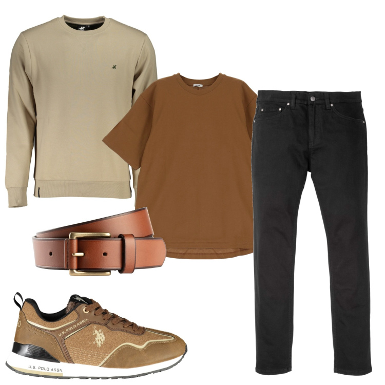 Outfit uomo - Total look. Stile Casual per Tutti i giorni. Abbinamento con jeans slim fit, cinture, t-shirt, felpe, scarpe sportive.
