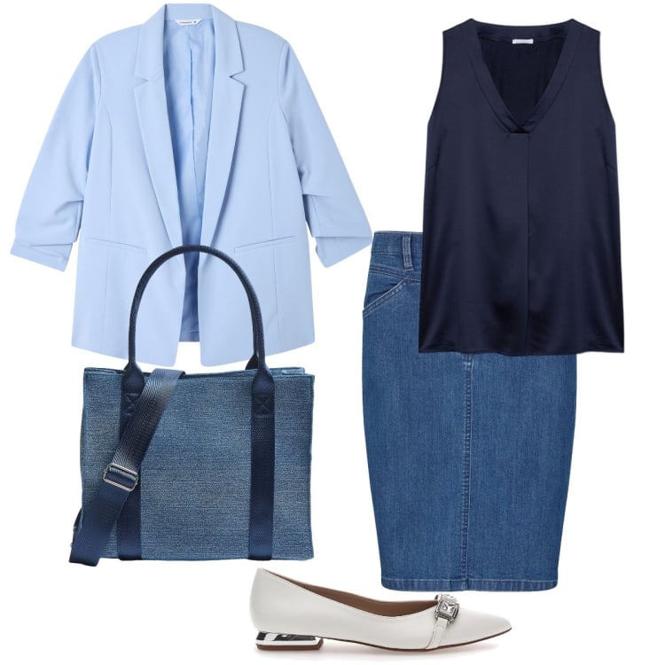 Outfit donna - Pittarello new collection. Stile Bon Ton per Serata fuori. Abbinamento con gonne, blazer, shopping bag, ballerine, top.