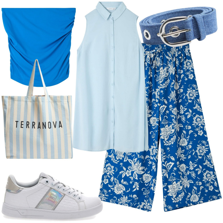 Outfit donna - Sneakers. Stile Casual per Tutti i giorni. Abbinamento con pantaloni a palazzo, camicie, top, cinture, borse tote, sneakers.