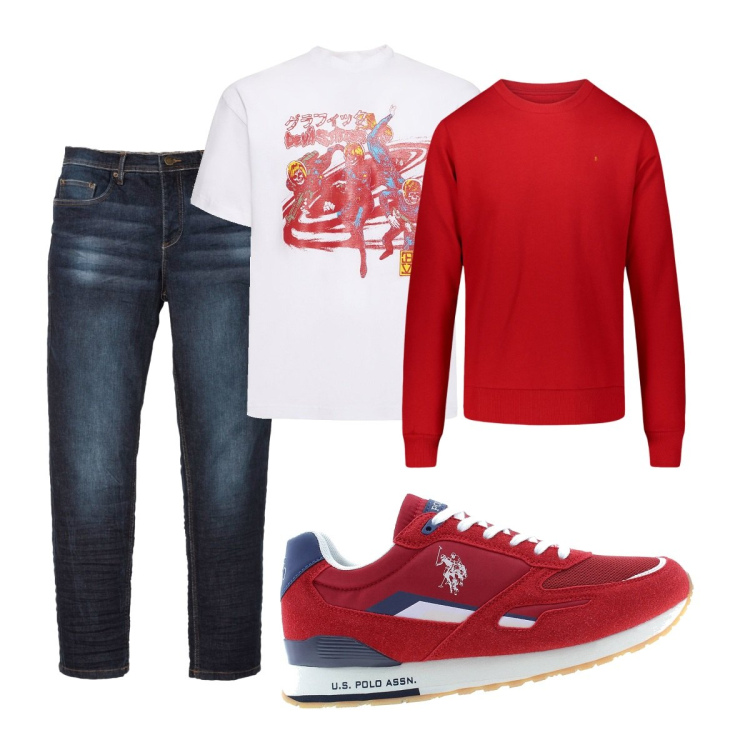 Outfit uomo - Total look #1846118. Stile Casual per Tutti i giorni. Abbinamento con jeans slim fit, t-shirt, felpe, scarpe sportive.