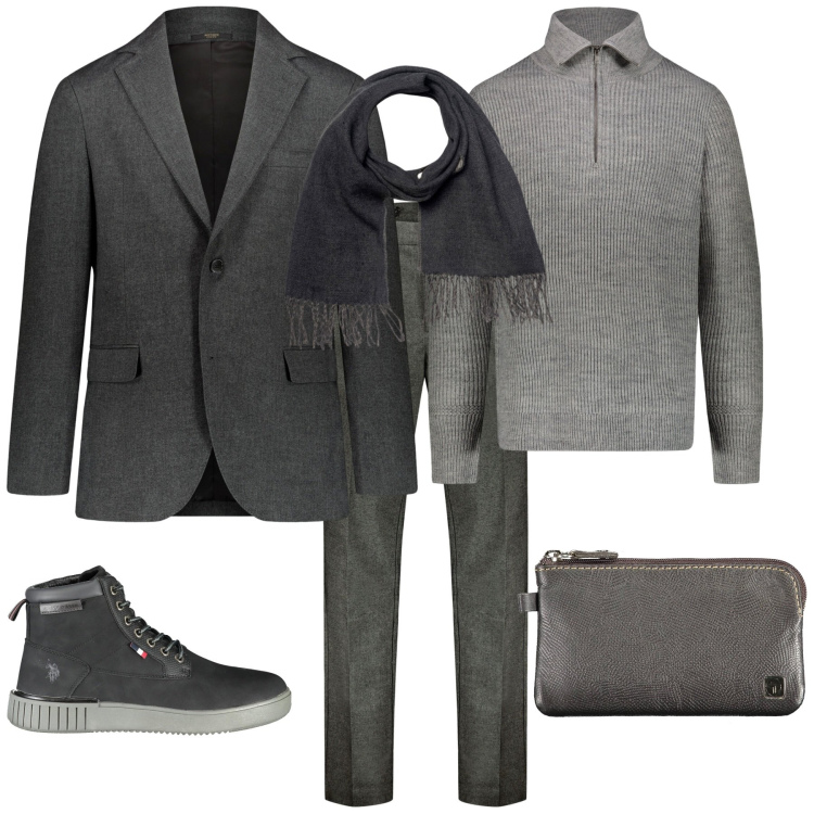 Outfit uomo - Trendy per l ufficio. Stile Trendy per Ufficio. Abbinamento con sciarpe, abiti, pantaloni, maglieria, stivali, portafogli.