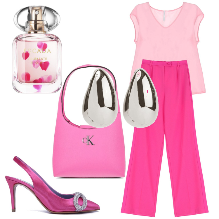 Outfit donna - In love. Stile Romantica per Serata fuori. Abbinamento con orecchini, profumi, pantaloni, canottiere, scarpe col tacco, borse a spalla.