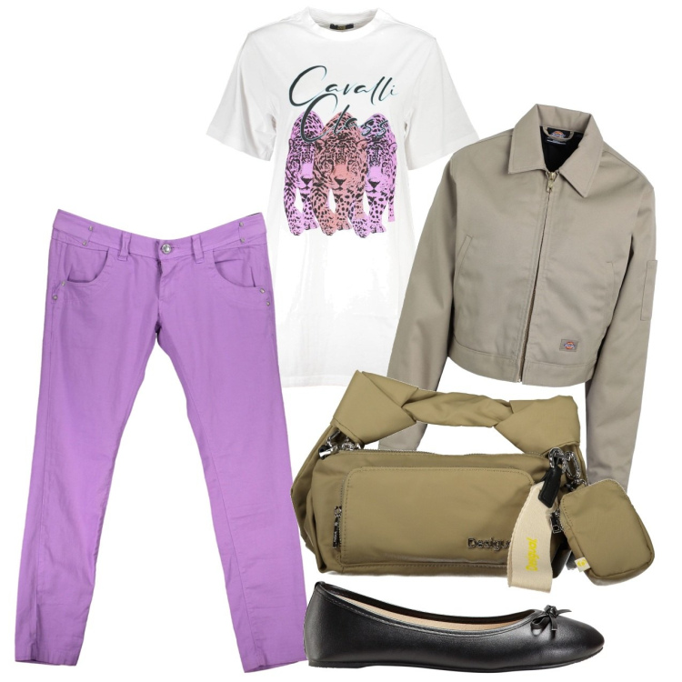 Outfit donna - Lilla. Stile Bon Ton per Tutti i giorni. Abbinamento con ballerine, blazer, pantaloni, vestiti corti, borse a spalla.