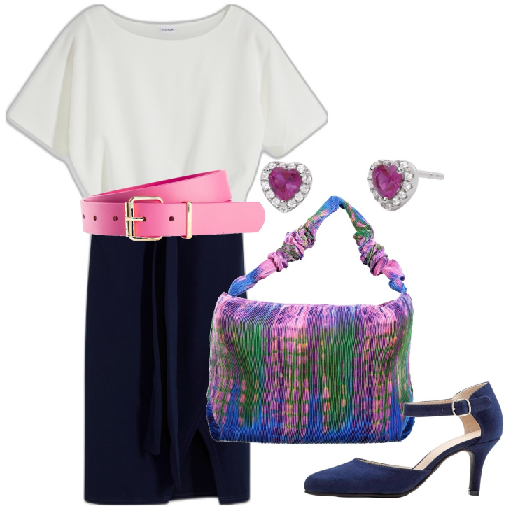 Outfit donna - Colors. Stile Bon Ton per Cerimonia. Abbinamento con cinture, décolleté, vestiti, orecchini, borse a spalla.