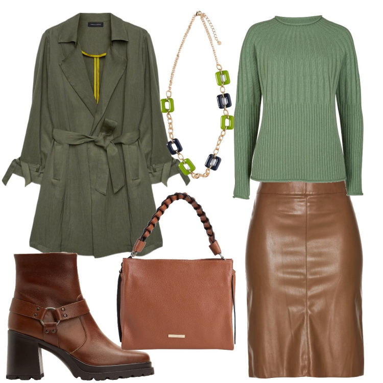 Outfit donna - La primavera non arriva. Stile Sporty chic per Tutti i giorni. Abbinamento con gonne longuette, maglieria, stivaletti, borse a mano, ciondoli, trench.