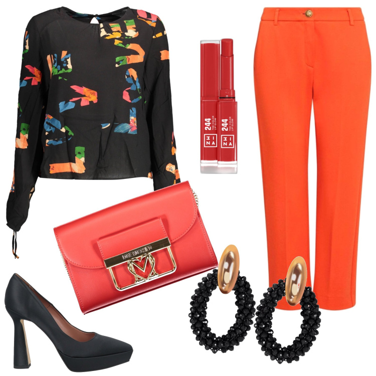 Outfit donna - Serata con le amiche… in saldo!. Stile Glamour per Serata fuori. Abbinamento con orecchini, décolleté, rossetti, maglieria, pantaloni, borse a tracolla.