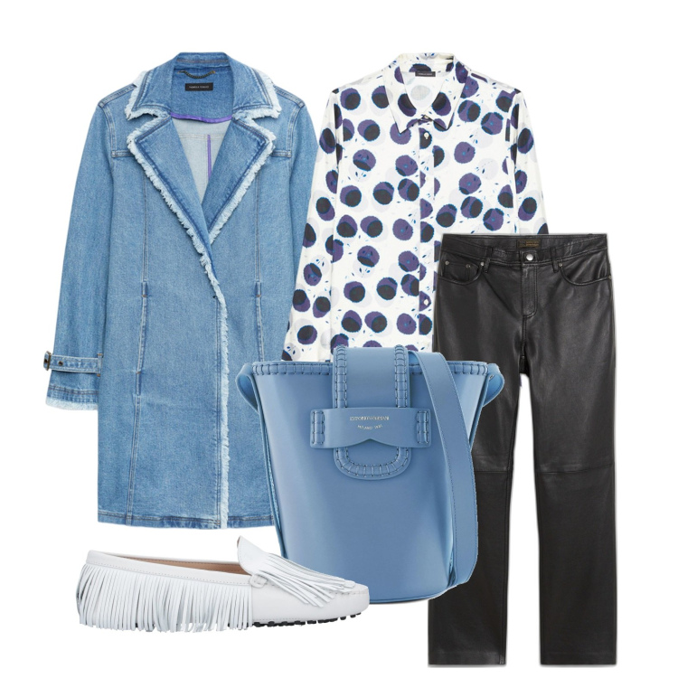 Outfit donna - Ghost outfitter - marzo. Stile Trendy per Tutti i giorni. Abbinamento con pantaloni, mocassini, camicie, cappotti, borse a secchiello.