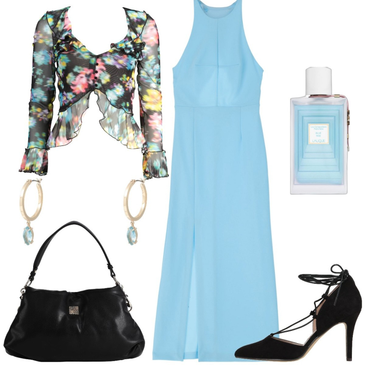 Outfit donna - Cerimonia. Stile Romantica per Cerimonia. Abbinamento con décolleté, orecchini, borse a mano, profumi, vestiti midi/longuette, t-shirt.