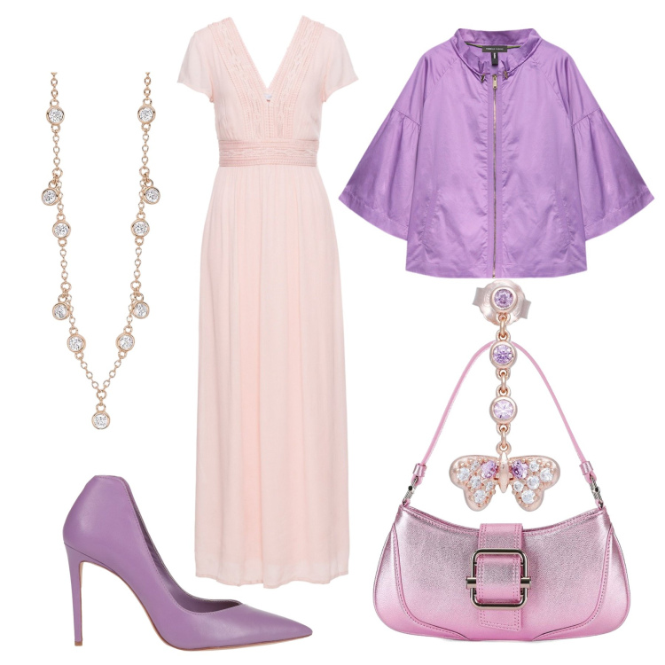 Outfit donna - Cerimonia taglia over. Stile Chic per Cerimonia. Abbinamento con vestiti lunghi, décolleté, orecchini, collane, blazer, borse a spalla.