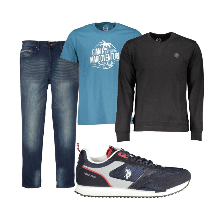 Outfit uomo - Total look #1846763. Stile Casual per Tutti i giorni. Abbinamento con jeans slim fit, t-shirt, felpe, scarpe sportive.