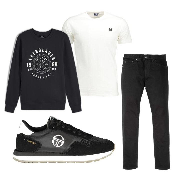 Outfit uomo - Total look #1846764. Stile Casual per Tutti i giorni. Abbinamento con jeans slim fit, felpe, t-shirt, scarpe sportive.