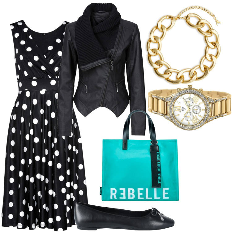 Outfit donna - Dal guardaroba perfetto. Stile Chic per Tutti i giorni. Abbinamento con vestiti, blazer, ballerine, orologi, collane, shopping bag.
