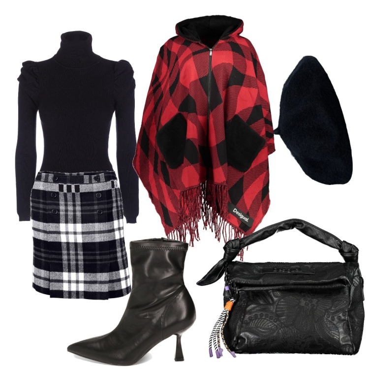 Outfit donna - Invito a pranzo. Stile Boho per Tutti i giorni. Abbinamento con minigonne, maglieria, stivaletti, cappelli e berretti, cappotti, borse a spalla.