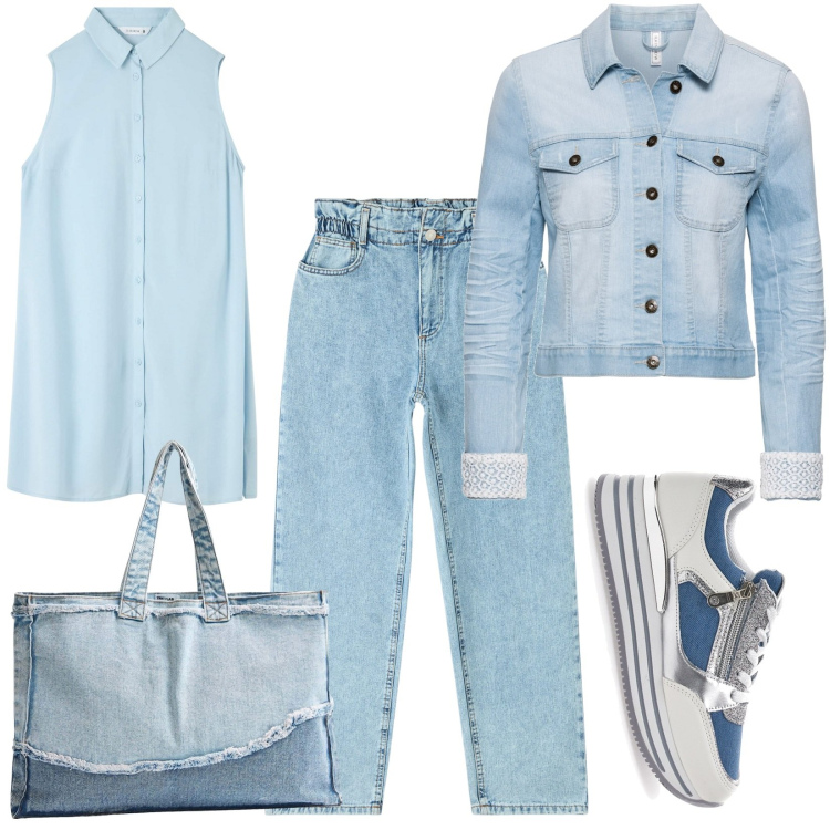 Outfit donna - La borsa tote per il giorno. Stile Basic per Tutti i giorni. Abbinamento con blazer, shopping bag, jeans, camicie, sneakers.