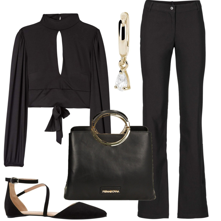 Outfit donna - Total look #1846991. Stile Bon Ton per Tutti i giorni. Abbinamento con pantaloni, ballerine, t-shirt, orecchini, borse a mano.