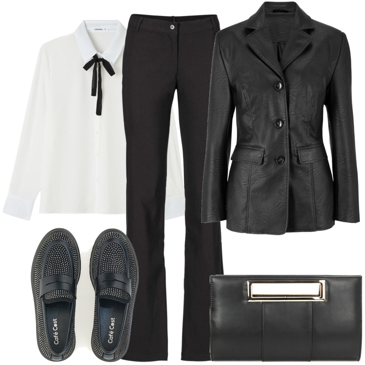 Outfit donna - Total look #1847002. Stile Mannish per Tutti i giorni. Abbinamento con pantaloni, blazer, camicie, pochette, mocassini.