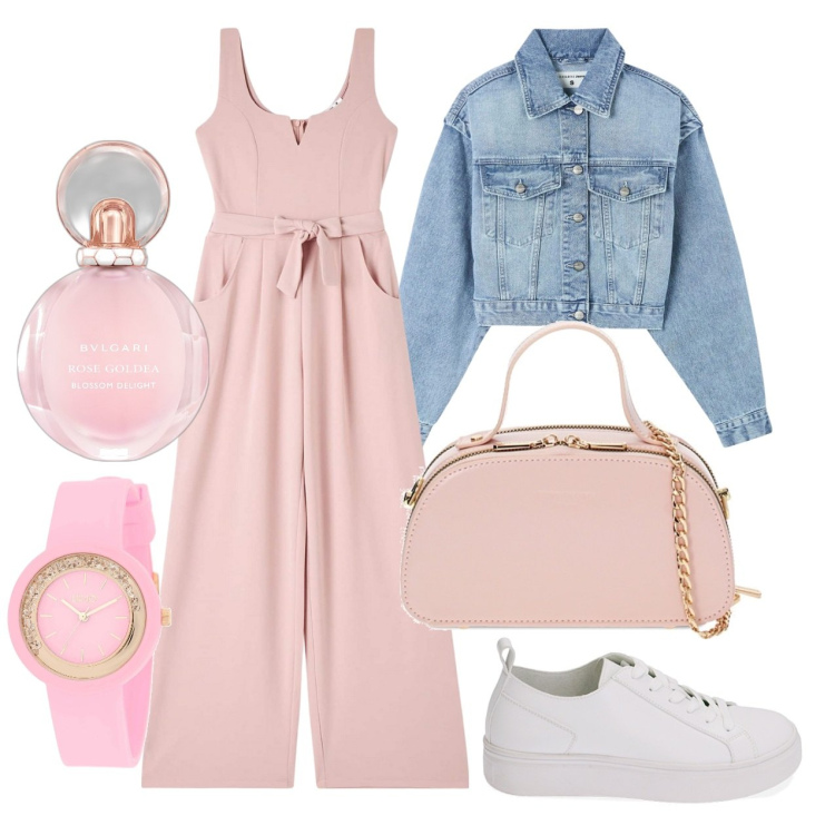 Outfit donna - Un confetto rosa pastello. Stile Romantica per Tutti i giorni. Abbinamento con orologi, profumi, tute, blazer, sneakers, borse a mano.
