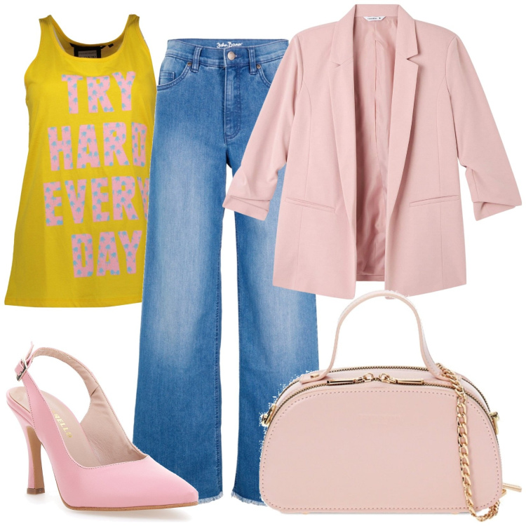 Outfit donna - Total look #1847008. Stile Casual chic per Tutti i giorni. Abbinamento con jeans, borse a mano, canottiere, décolleté, blazer.