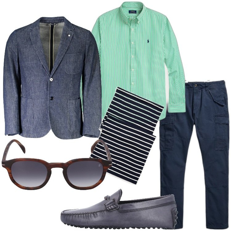 Outfit uomo - Office Refresh: rinnova il tuo look per. Stile Trendy per Ufficio. Abbinamento con scarpe stringate, camicie, pantaloni cargo, sciarpe, giacche, occhiali da sole.
