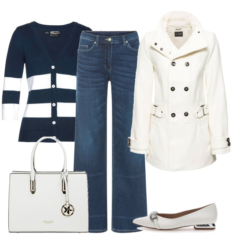 Outfit donna - Total look #1847056. Stile Bon Ton per Tutti i giorni. Abbinamento con cardigans, blazer, jeans, borse a mano, ballerine.