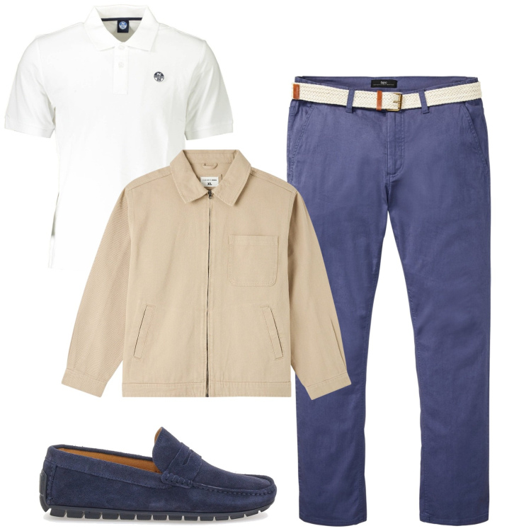 Outfit uomo - In ufficio. Stile Casual per Ufficio. Abbinamento con pantaloni chino, giacche, scarpe stringate, polo.