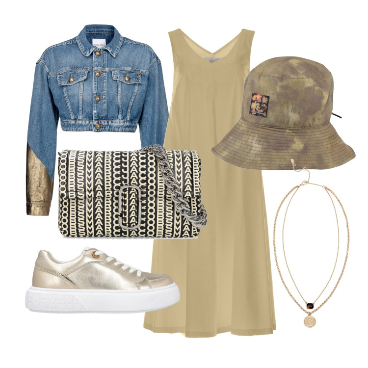 Outfit donna - Ghost outfitter - aprile. Stile Trendy per Tutti i giorni. Abbinamento con cappelli, blazer, sneakers, collane, vestiti lunghi, borse a spalla.