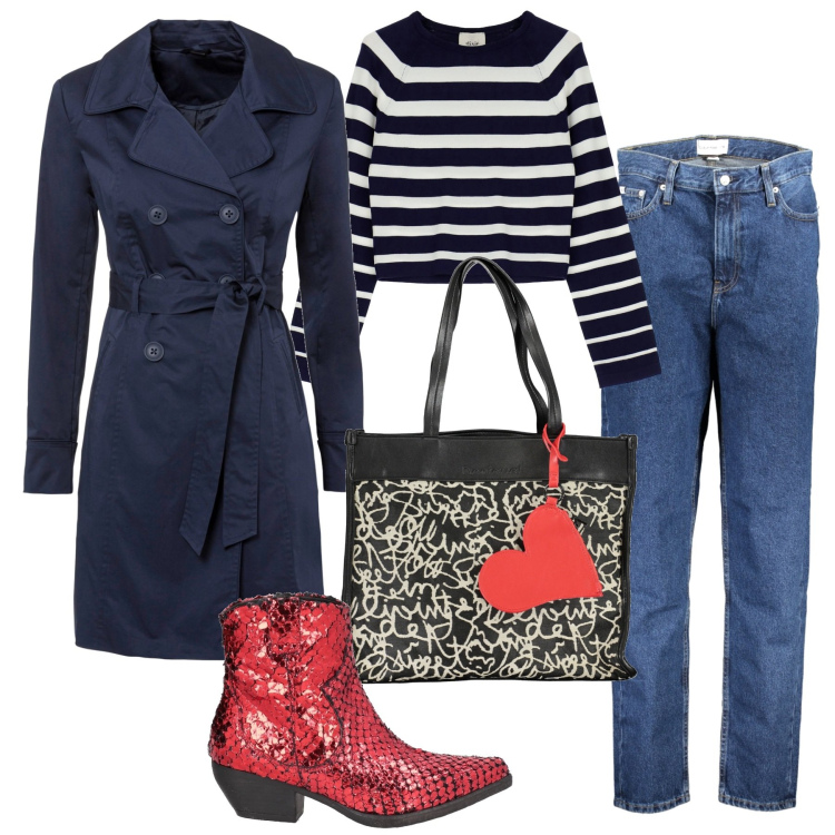 Outfit donna - Total look #1847136. Stile Casual chic Abbinamento con trench, stivaletti, pullovers, jeans mom, borse a spalla.