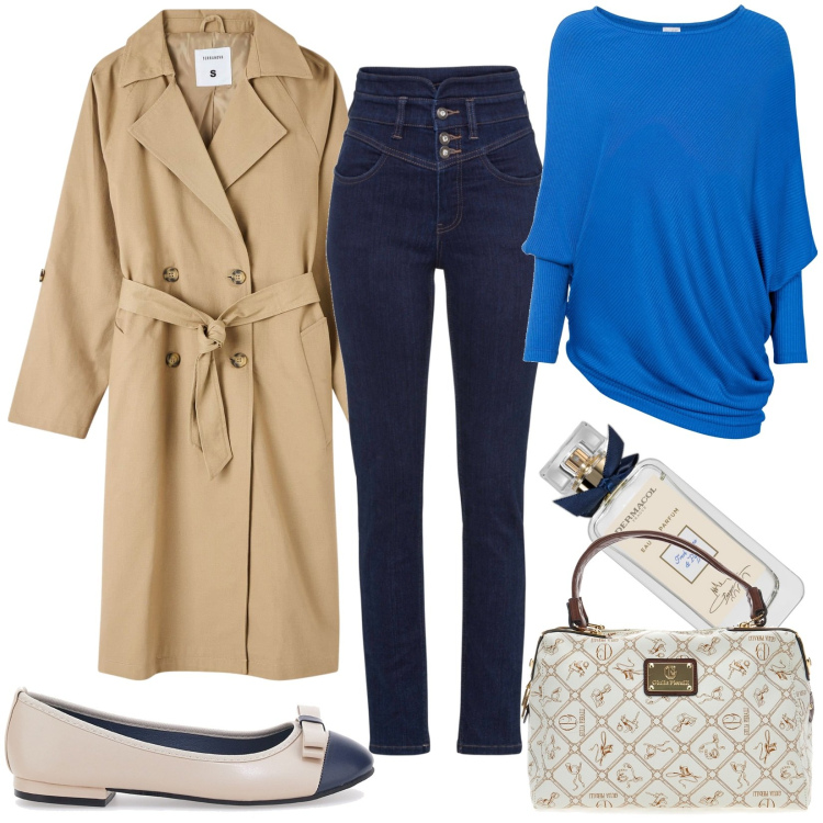 Outfit donna - Le ballerine chic. Stile Casual per Tutti i giorni. Abbinamento con jeans skinny, maglieria, profumi, trench, borse a mano, ballerine.