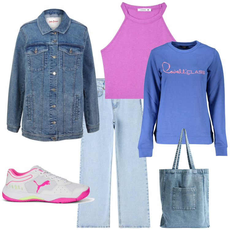 Outfit donna - Urban per tutti i giorni. Stile Urban per Tutti i giorni. Abbinamento con blazer, jeans, canottiere, shopping bag, felpe, sneakers.