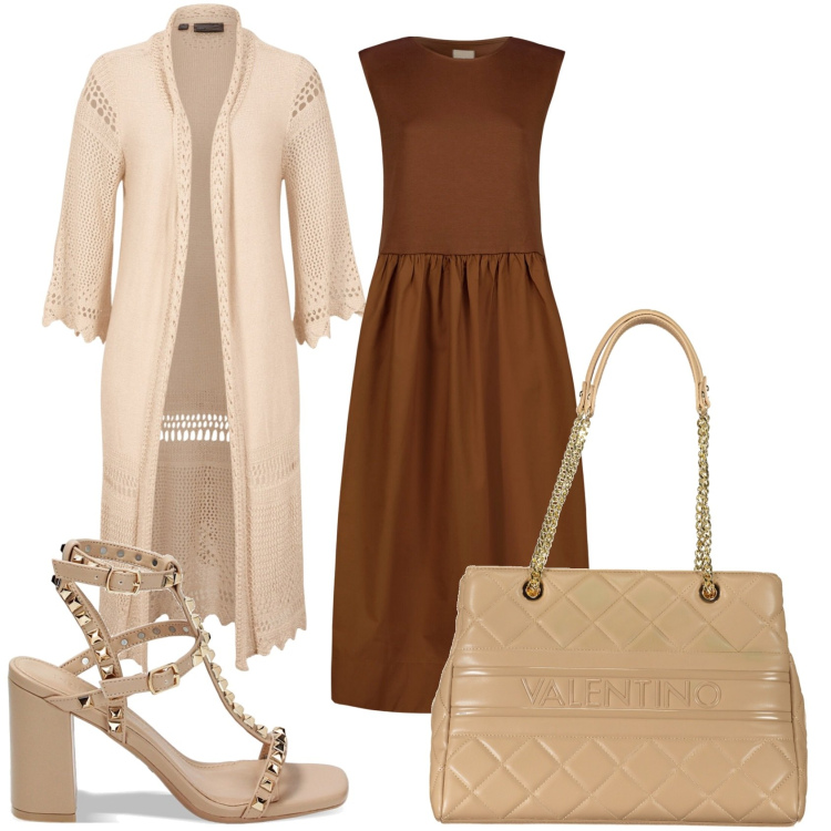 Outfit donna - La cerimonia di mattina. Stile Chic per Cerimonia. Abbinamento con cardigans, sandali col tacco, vestiti midi/longuette, borse a spalla.