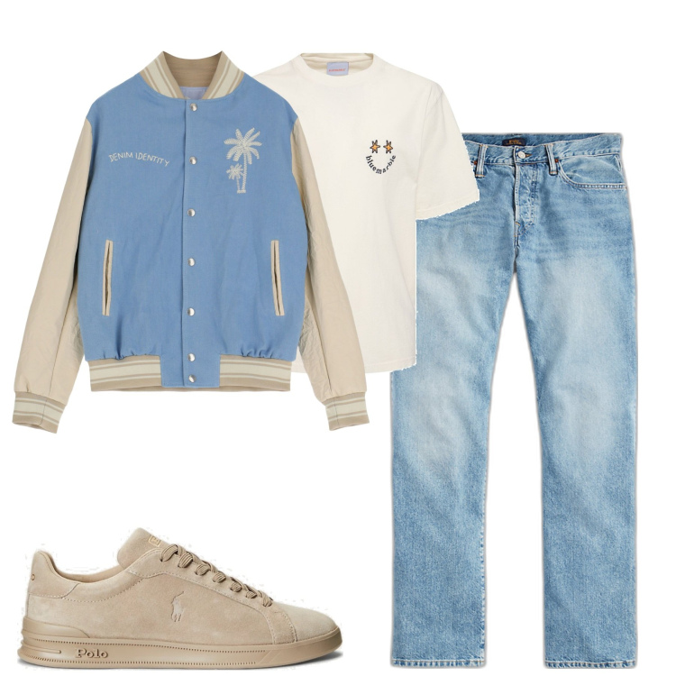 Outfit uomo - City. Stile Trendy per Tutti i giorni. Abbinamento con giacche, sneakers, jeans, t-shirt.