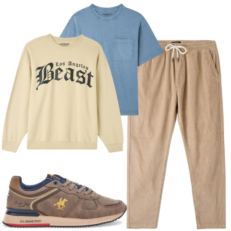 Outfit uomo - Total look #1847477. Stile Casual per Tutti i giorni. Abbinamento con felpe, t-shirt, pantaloni, sneakers.