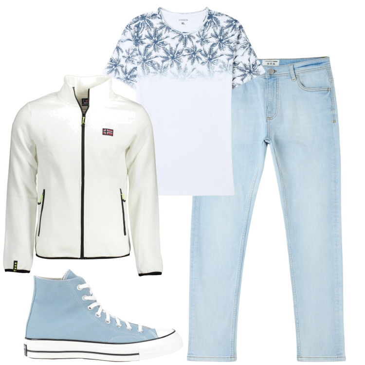 Outfit uomo - Total look #1847486. Stile Casual per Tutti i giorni. Abbinamento con sneakers alte, jeans skinny, t-shirt, felpe.