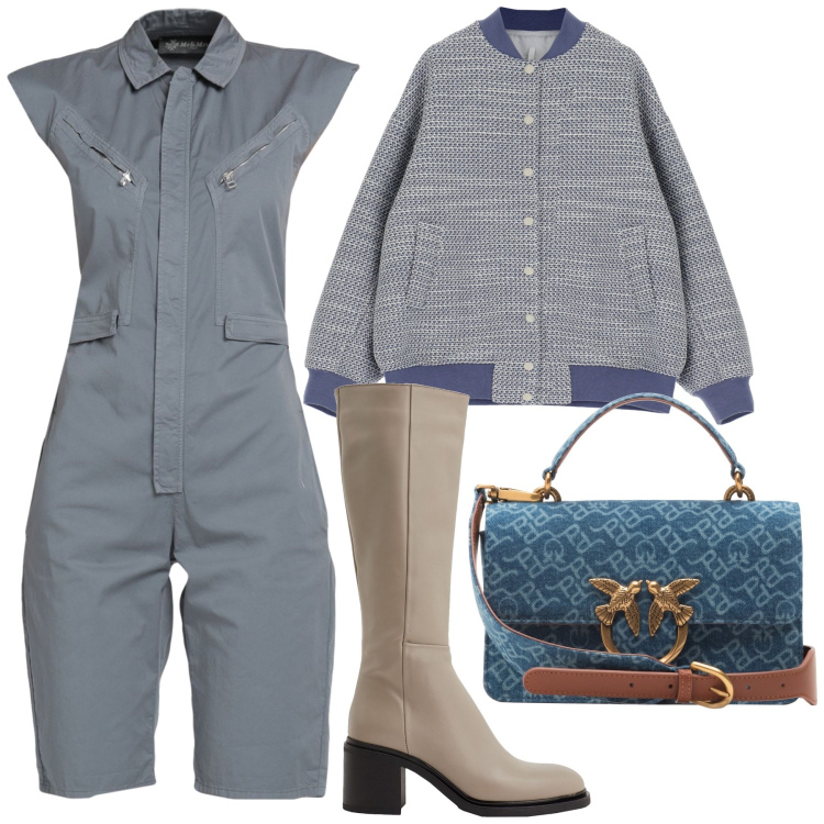 Outfit donna - Total look #1847519. Stile Chic per Tutti i giorni. Abbinamento con stivali, tute, borse a tracolla, blazer.