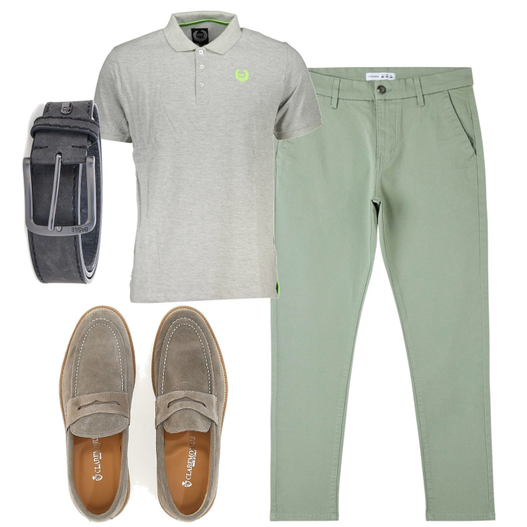 Outfit uomo - City. Stile Trendy per Tutti i giorni. Abbinamento con pantaloni skinny, cinture, scarpe stringate, polo.
