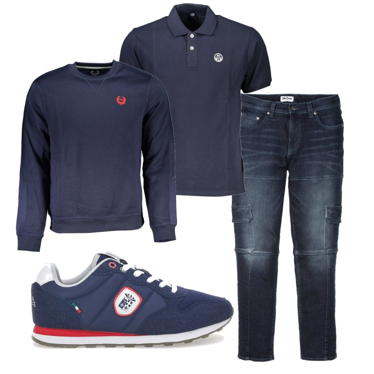 Outfit uomo - La polo blu casual. Stile Casual per Tutti i giorni. Abbinamento con jeans slim fit, felpe, polo, sneakers.