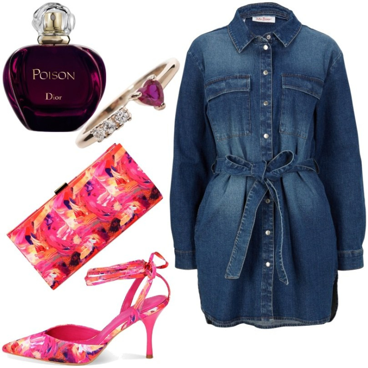 Outfit donna - Total look #1847599. Stile Casual chic per Serata fuori. Abbinamento con vestiti, profumi, anelli, décolleté, pochette.