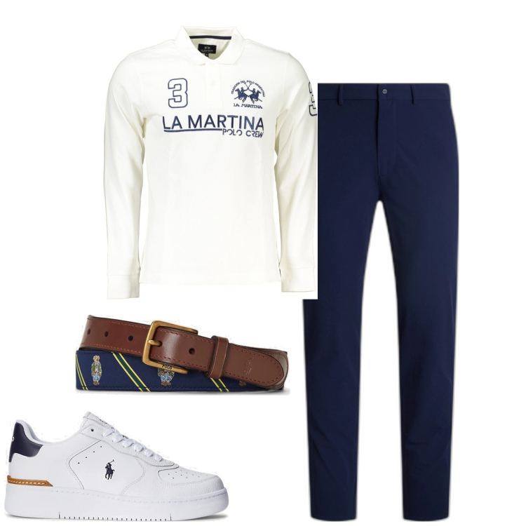 Outfit uomo - Casual chic. Stile Casual per Tutti i giorni. Abbinamento con sneakers, cinture, pantaloni, polo.