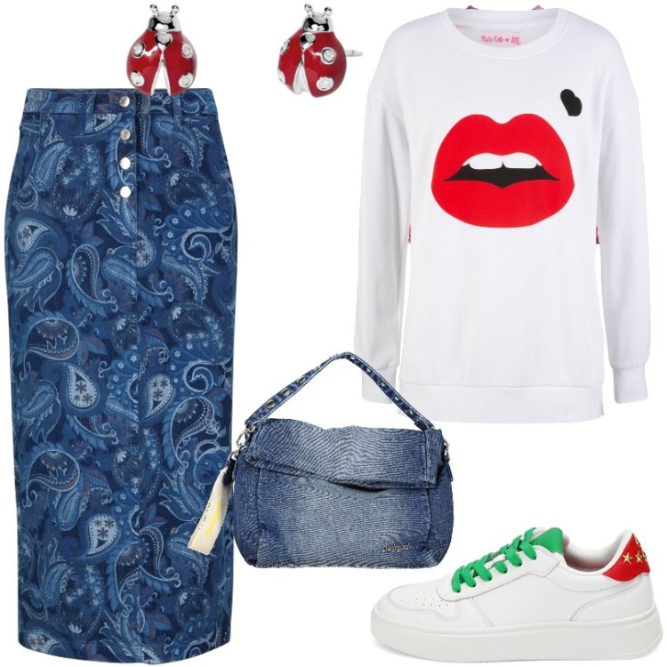 Outfit donna - Dona personalità al tuo outfit. Stile Casual per Tutti i giorni. Abbinamento con pantaloni a palazzo, gonne, t-shirt, orecchini, sneakers, borse a spalla.