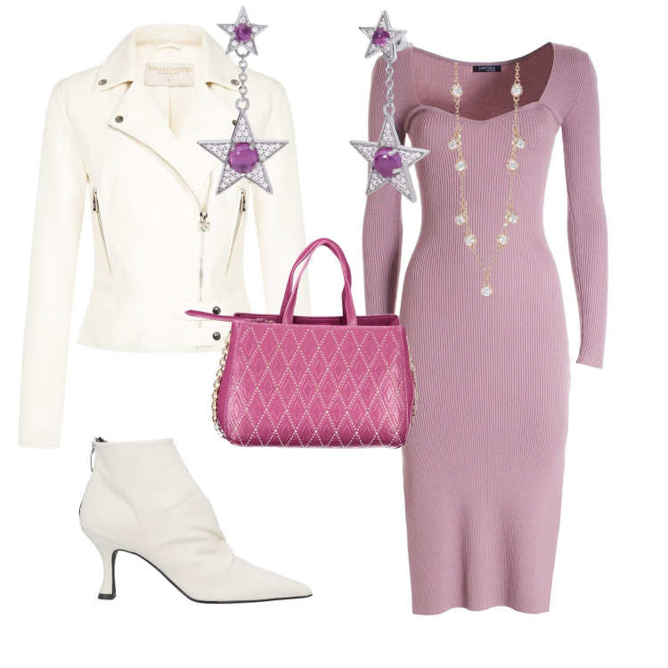 Outfit donna - Minimal. Stile Minimal per Serata fuori. Abbinamento con stivaletti, orecchini, collane, giacche, vestiti, borse a spalla.