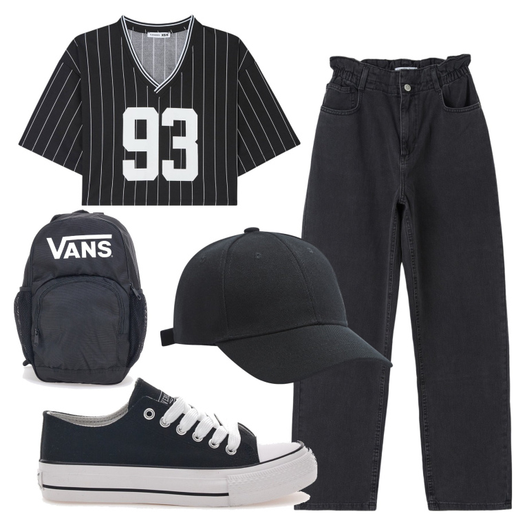 Outfit donna - Total look #1847797. Stile Urban per Tutti i giorni. Abbinamento con cappelli, t-shirt, jeans, zaini, sneakers.