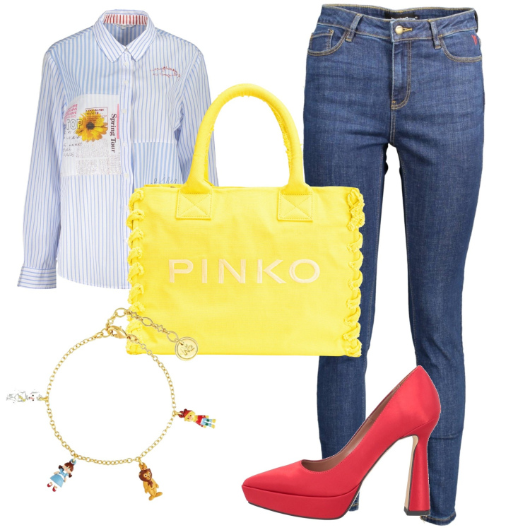 Outfit donna - Il mago di OZ. Stile Glamour per Tutti i giorni. Abbinamento con décolleté, braccialetti, shopping bag, jeans, camicie.