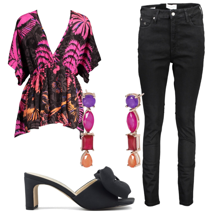 Outfit donna - Total look #1847829. Stile Glamour per Serata fuori. Abbinamento con orecchini, sandali col tacco, vestiti corti, jeans.