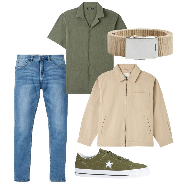 Outfit uomo - Casual. Stile Casual per Tutti i giorni. Abbinamento con jeans, sneakers, giacche, camicie a manica corta, cinture.